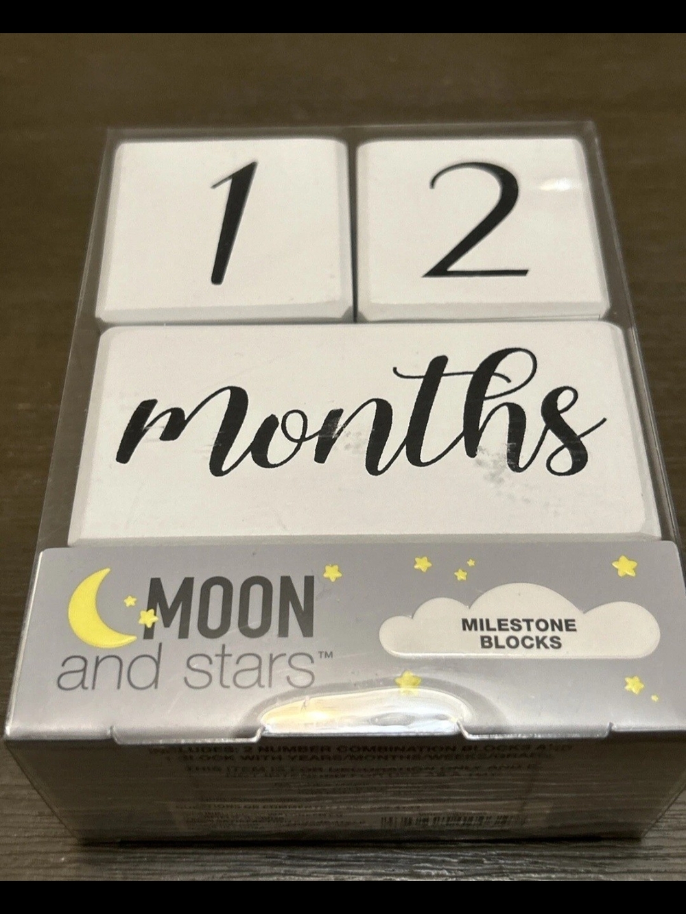 Moon and Stars Milestone Blocks - White with Black Script